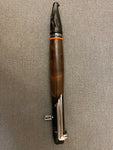 Black Walnut Motorcycle Pen - Matte Black and Chrome Trim with Orange Accents